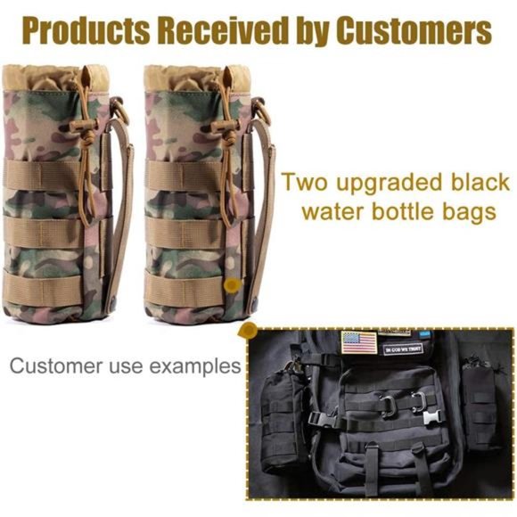 Set of 2 Water Bottles Pouch Bag, Tactical Drawstring Molle Water Bottle Holder - Picture 3 of 7